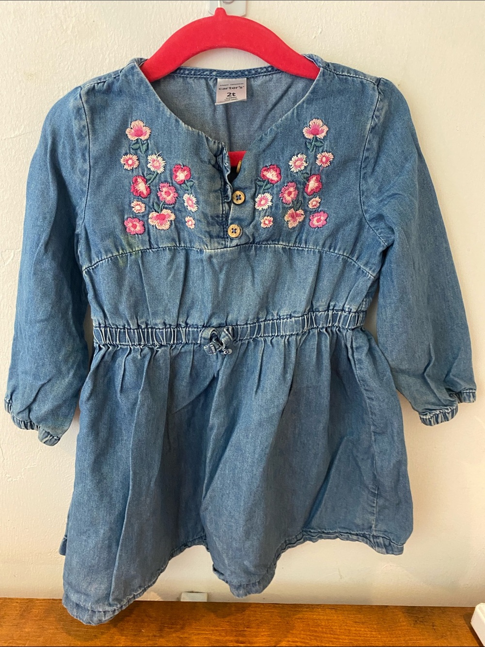 Carters 2t Embroidered Denim Dress with Pink Floral Detail